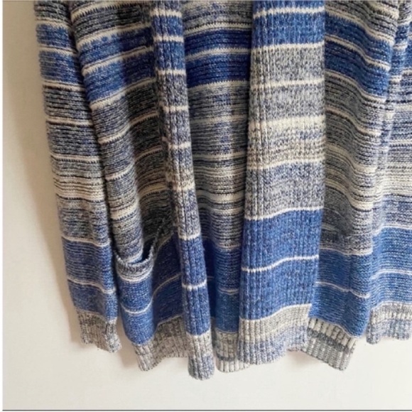 Lucky Brand cardigan blue and white striped knit sweater open front - Picture 5 of 8